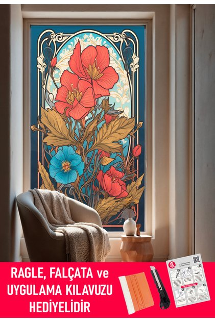 Transparent, Pattern Printed, Adhesive Foil. Shower Cabin, Balcony, Kitchen, Bathroom, Office Glass. Pattern No:13011