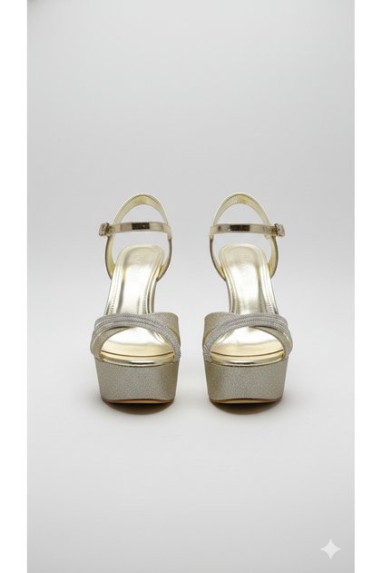 Women's Thick Heeled Stone Embellished Evening Dress Shoes
