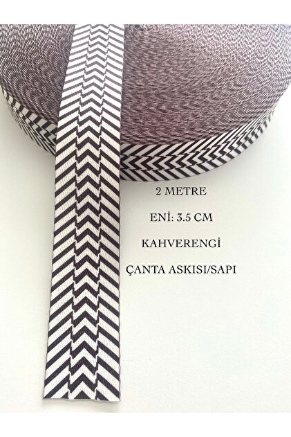 2 Metre Eni 3.5 Cm Kahverengi Beyaz Geometrik Desenli Çanta Askısı, Sapı, Dekoratif Şerit, Kolon