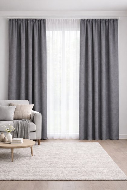 1.Sınıf Elegance Home Daily Series Gray Honeycomb Velvet Textured Single Panel Plain Installation Island Backdrop Curtain
