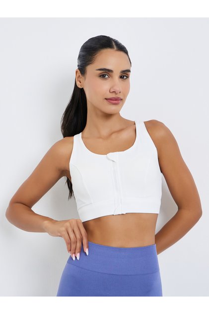 Women Racerback Peep Front Zip Up Sports Bra