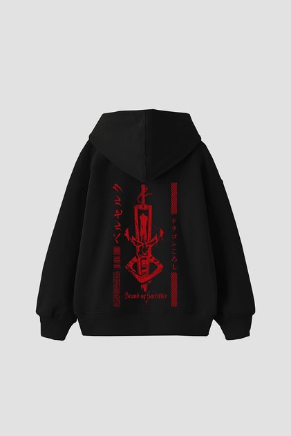 Berserk Dragon Slayer Printed Oversized Unisex Black Hoodie