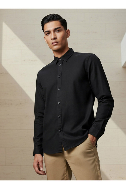 Men Regular Fit Collared Long Sleeve Shirt