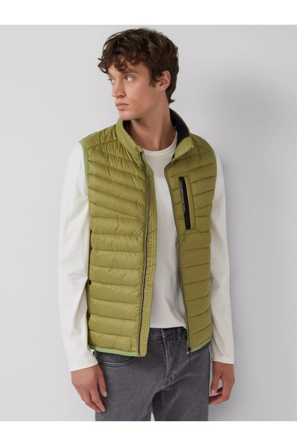 Vestă matlasată bărbătească, fără glugă, ușoară, croială regulată, verde măsliniu