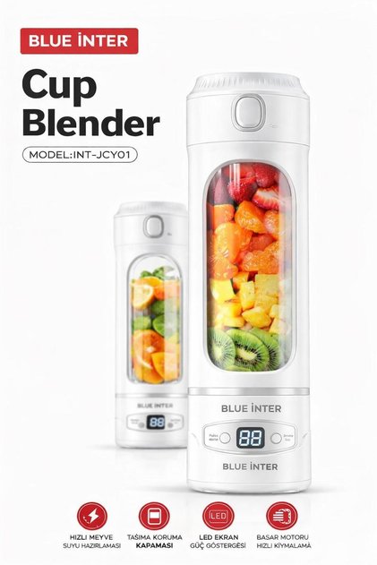 50W 600ML 12 BIÇAKLI 304 PASLANMAZ ÇELİK TAŞINABİLİR ŞARJLI MİNİ MEYVE SUYU BLENDER SMOOTHİE BLENDER BILENDIR