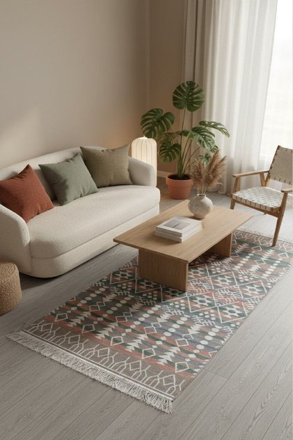 Modern Geometrik Desenli Çift Taraflı Yıkanabilir Kilim