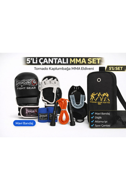 MMA Tornado Kaplumbağa Eldivenli 5’li Çantalı Set – Fistanger Profesyonel Antrenman Seti