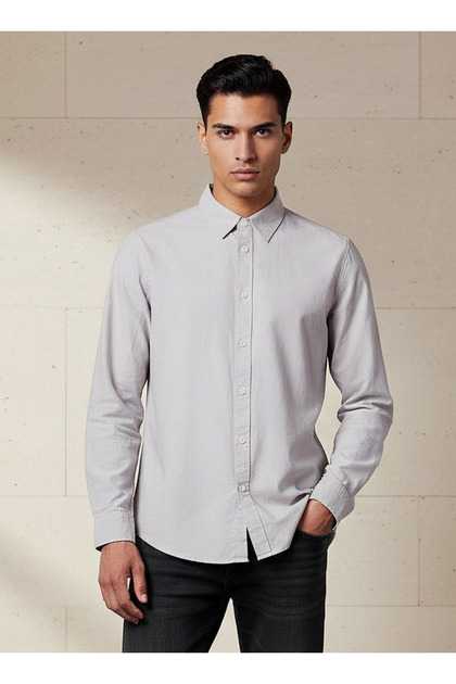Men Regular Fit Collared Long Sleeve Shirt