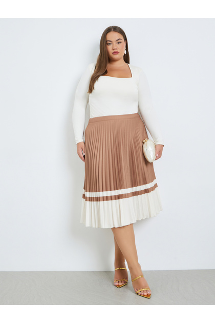 Plus Size Women Color Block Pleated Skirt