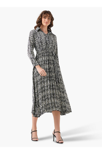 Midi Satin Wrap Dress with Animal Print