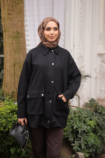 Black Zippered Gabardine Jacket