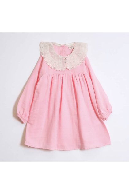 Girl's Collared Muslin Fabric Dress