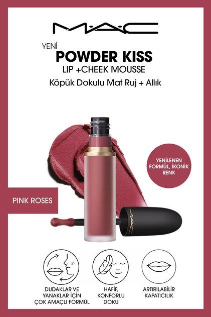 Powder Kiss Lip & Cheek Mousse Dudak ve Yanaklar için Buğulu Mat Ruj - Pink Roses