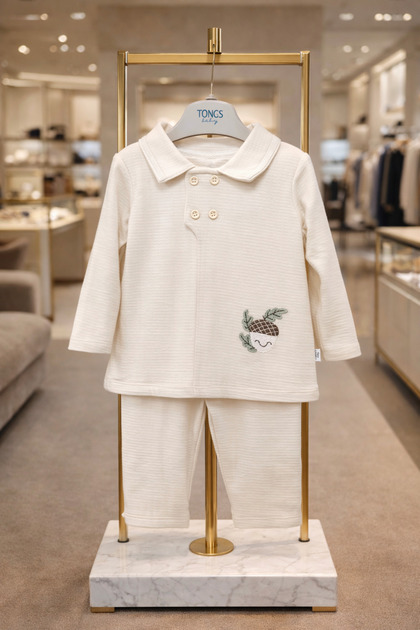 Baby Collar-Dubble Buttoned Quilted- (6-36 Months) Top and Bottom Set- High Quality Manufacturing Baby Set