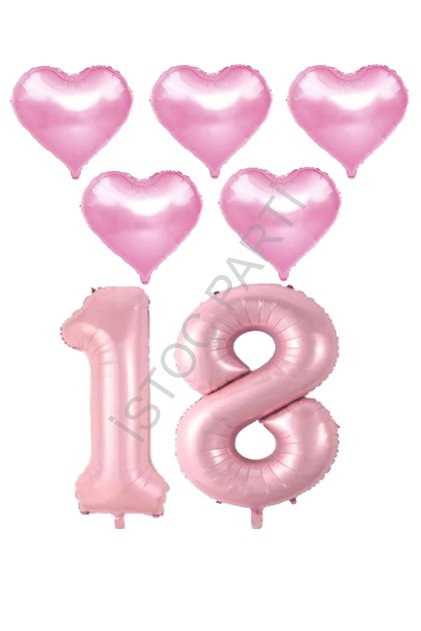 İstoç Pink Color 18Th Birthday Foil Balloon Celebration Set