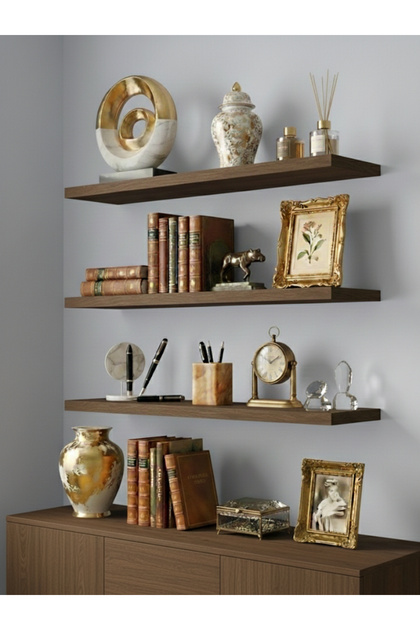 Premium MDF Ürün Duvar Rafı 3'lü Set 60x15 cm Uçan Raf Modern Kitaplık Mutfak Banyo Rafı