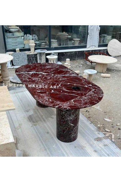 Elazığ Vişne Mermer Yemek Masası - Rosso Levanto Marble Dining Table - 180*90 cm