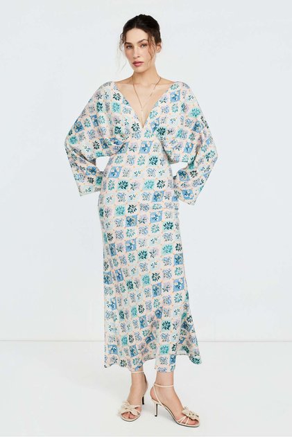 Linen Blend Bat Sleeve Dress