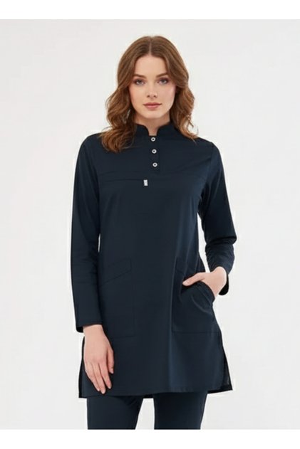زي طبي نسائي من الليكرا باللون الأزرق الداكن من تيسيتهر، زي طبي للطبيب والممرضة، زي جراحي