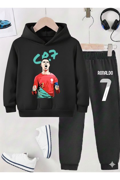 Ronaldo Printed Boys' Tracksuit, 3-Yarn Shardooned Fabric