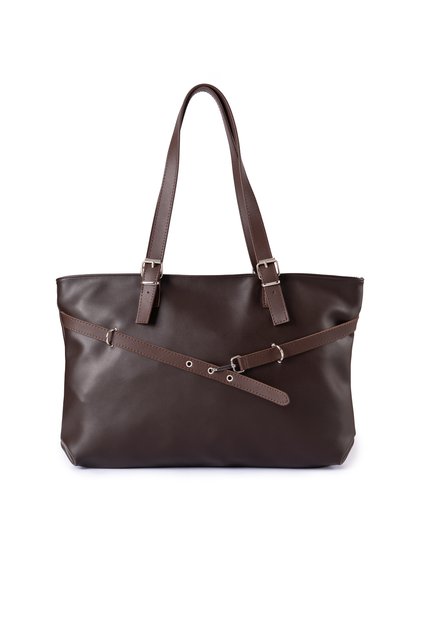 Elina Faux Leather Belt Buckle Detailed Women's Shoulder Bag Brown