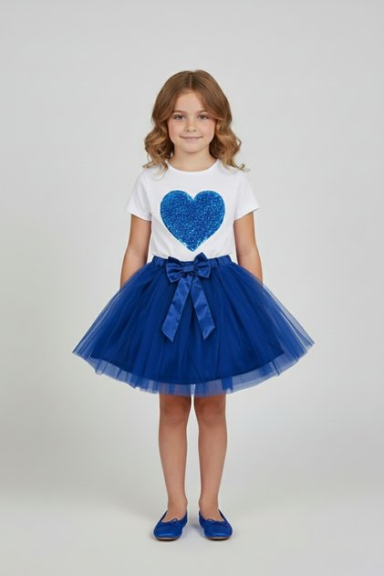 Girl's Cobalt Blue Heart T-Shirt Cobalt Blue Tutu Skirt April 23 October 29 Show Outfit