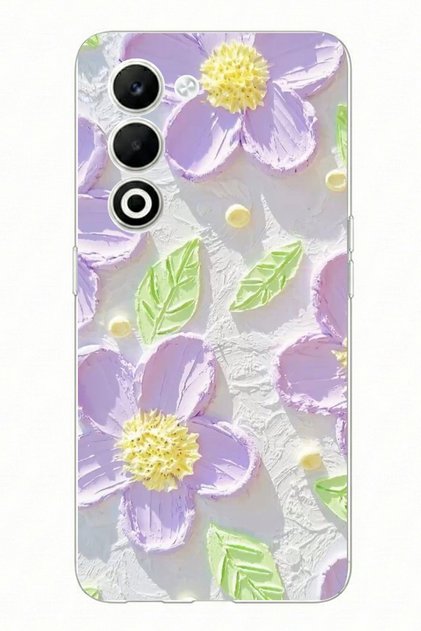 Oppo A5 4g Compatible Purple Daisies Watercolor Printed Silicone Case