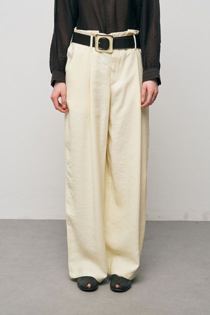 Women's High Waist Belted Solid Color Modal Trousers with Pleated Detail