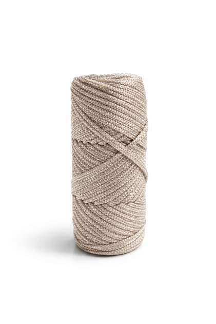 Silver Glitter Beige Polyester Macrame Hand Knitting Yarn 100 Gr