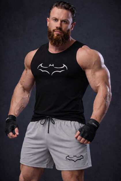 2-Piece Men's Set Trend Gray Shorts and Black Undershirt Sportswear