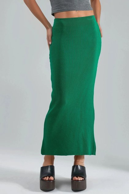 MY FASHION Yüksek Bel Fitilli Örme Maksi Etek