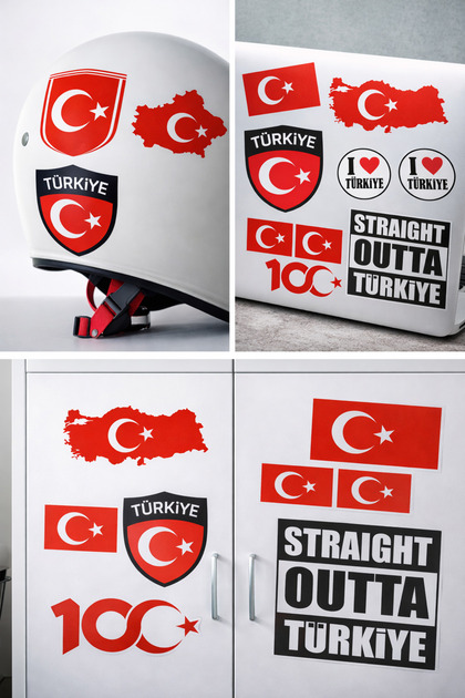 Turkey Sticker Set 20X25 cm – Turkish Flag, Turkey Map, and "I Love Turkey" Designs
