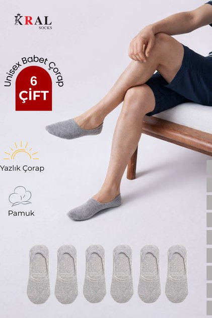6 Çift Unisex Pamuklu Görünmez Terletmez Babet Çorap