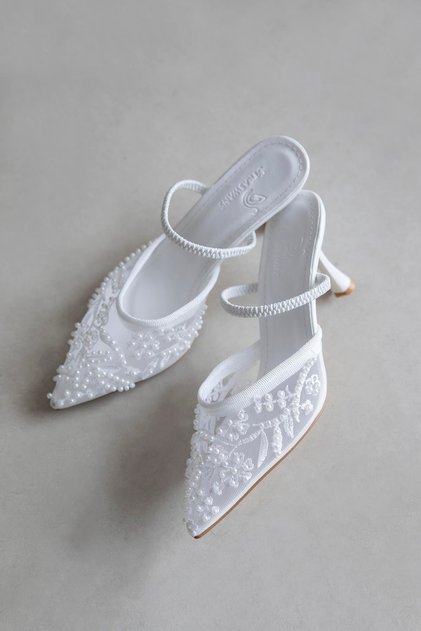 Isla Women's Mesh Detail Heeled Shoes White
