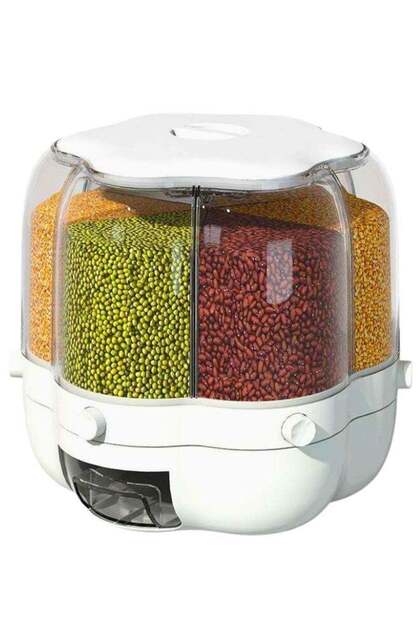 Multi-Compartment Grain Dispenser – 360° Rotating Food Storage Container with Airtight Sealed Lid