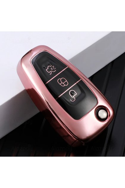 Ford Compatible Focus, Mondeo, Fiesta, Kuga, Transit, Ranger, C Max, S Max, Glossy Tpu Key Case Cover (Rose)