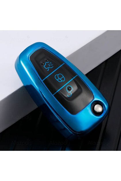 Ford Compatible Focus, Mondeo, Fiesta, Kuga, Transit, Ranger, C Max, S Max, Glossy Tpu Key Case Cover (Blue)