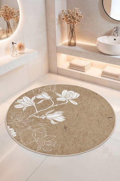 Şık Çiçek Desenli Kaymaz Tabanlı Yıkanabilir Banyo Halısı