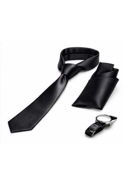 Saten 6 Cm parlak Mendilli klasik spor kravat