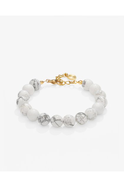 Natural Stone 10 mm White Howlite Stone Stress Bracelet with Steel Link