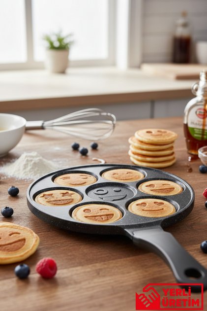 Kreppa - Emoji Patterned Cast Aluminum Pancake and Crepe Pan - Black 28 cm