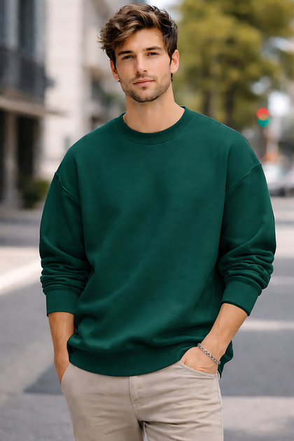 Basic/Unprinted Cotton Relaxed Fit Crew Neck Unisex Sweatshirt