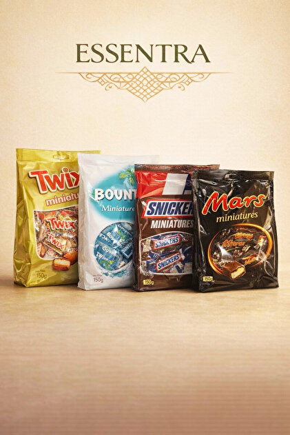 ESSENTRA4’lü Mini Çikolata Paketi – Twix, Bounty, Snickers, Mars Lezzet dolu