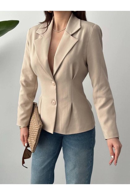 Buttoned Pleated Blazer Jacket