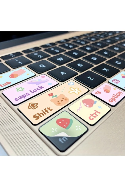 Kawaii Klavye Sticker Seti – Sevimli Çilek ve Yunus Tasarımlı Tuş Çıkartmaları
