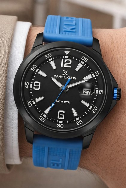 Silicone Cord Steel Case Calendar Men's Wristwatch Wrist Bracelet Gift Blue Zmdk1214