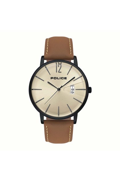 Men's Brown Leather Watch, Champagne Dial