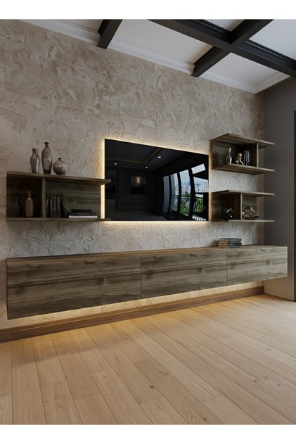 RESİTAL LEDLİ DUVARA MONTE TV SEHPASI - CEVİZ - W6011-2