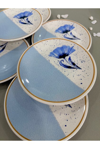 Mavi gelincik 6 Adet 15 cm Tatlı Tabağı