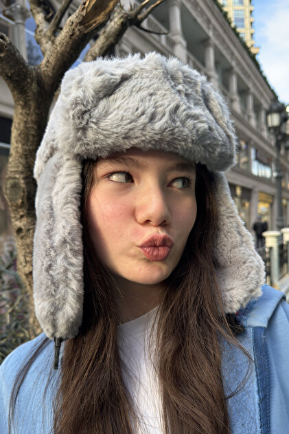 Mollycrush Young Gray Plush Pilot Hat | Unisex Trendy Winter